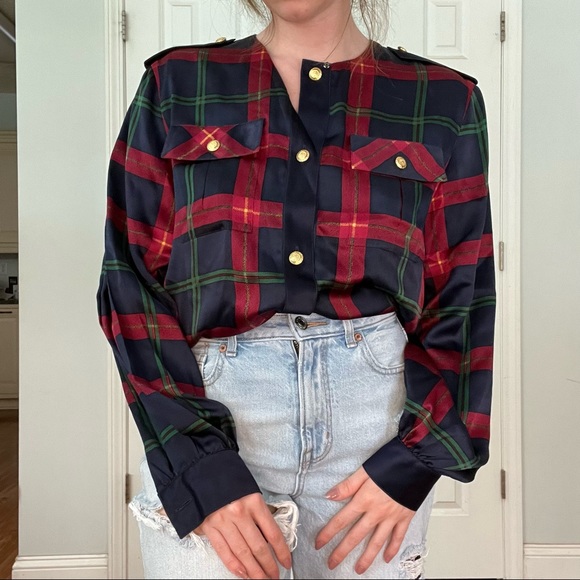 Vintage Julie Francis Silk Plaid Button Up - Picture 3 of 3